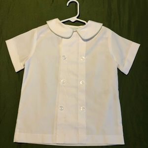 Chabre, White shirt with pale green piping detail. Size 4t